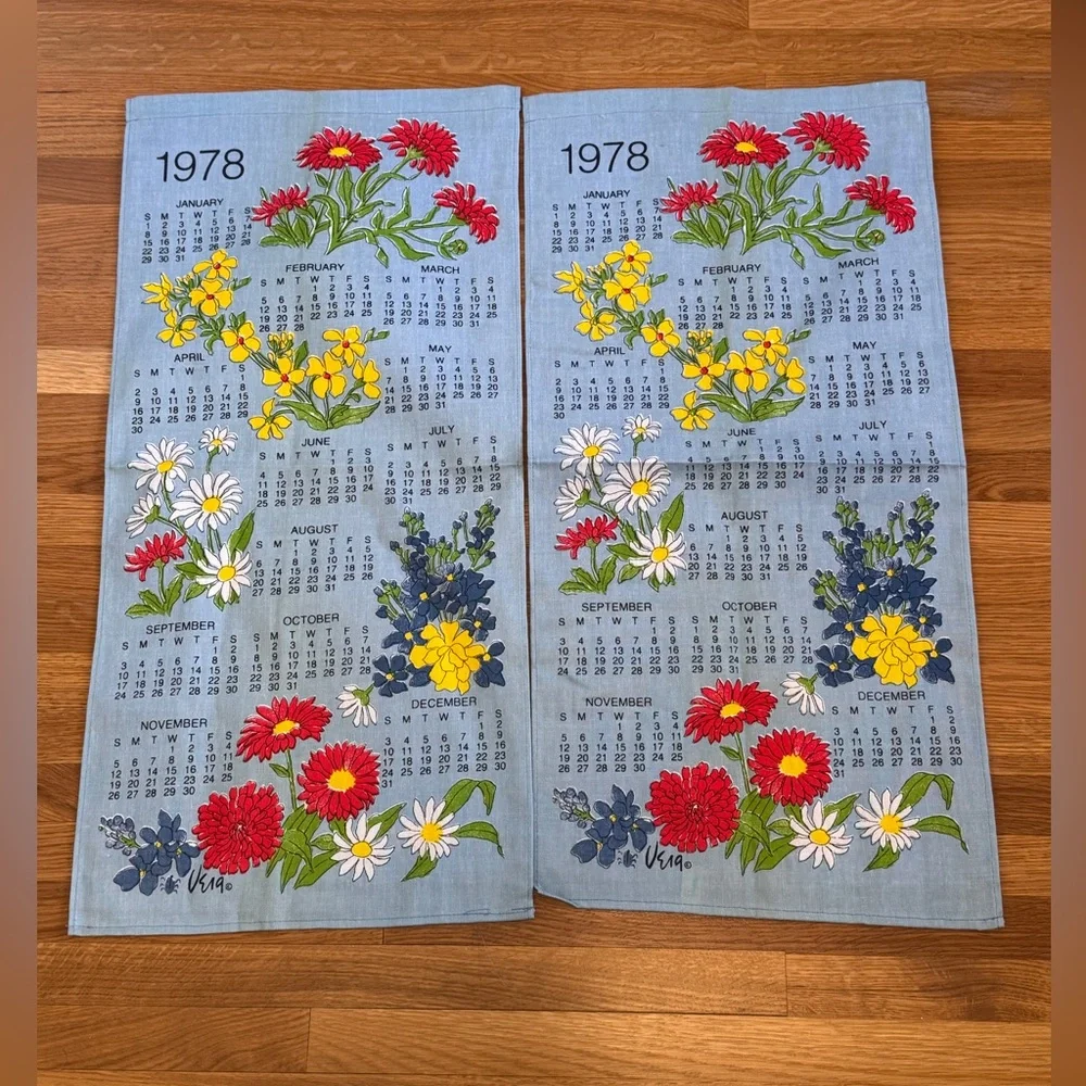 1978 Vintage Vera Floral Calendar Tea Towel Set - Picture 1 of 8